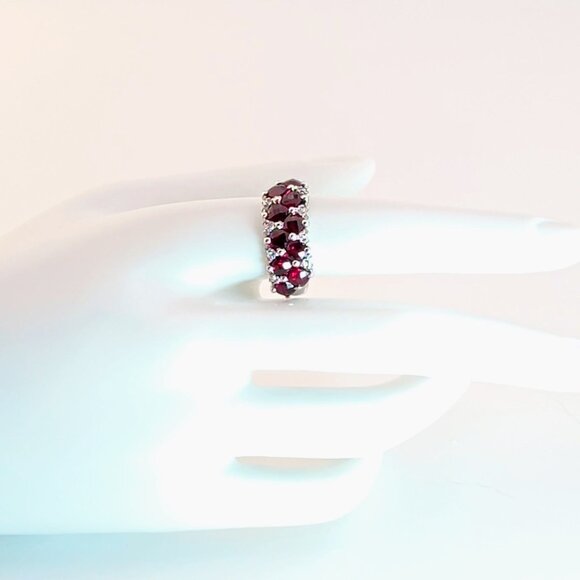 Sterling Silver Band Ring With Cushion Checkerboard Cut Rhodolite Garnet Size 9 - Picture 3 of 11